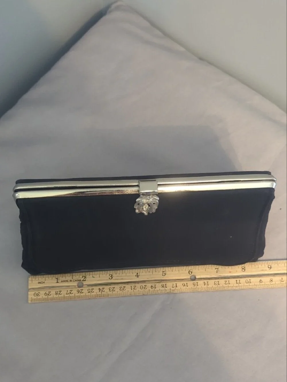 Vintage Clutch Handbag with Silver Hardware Tuckable Wrist Strap